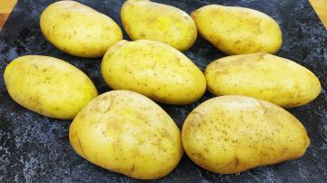 Altın kahverengi kabuklu fırında genç kokulu patatesler