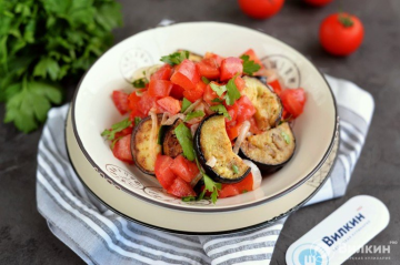 Kızarmış patlıcan, domates ve dolmalık biber salatası